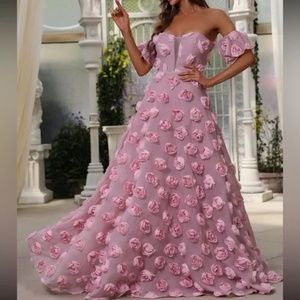 Luxe Pink off shoulder Applique party formal evening wedding dress